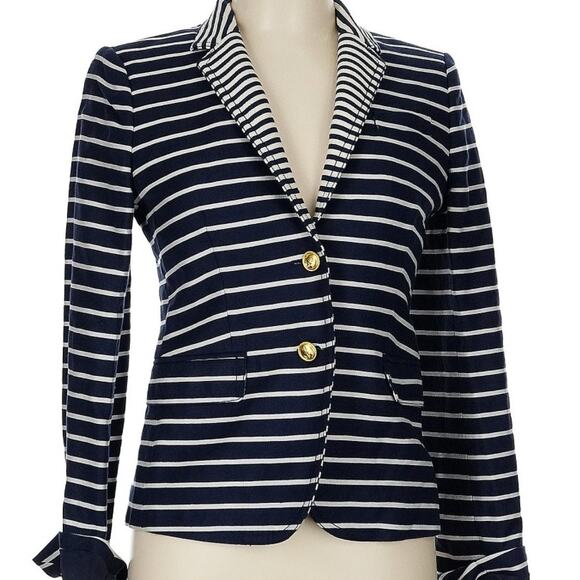 NWT J. Crew Sz 6 Linen Blend Schoolboy Blazer Navy Cream Nautical Stripe Preppy - Picture 1 of 10
